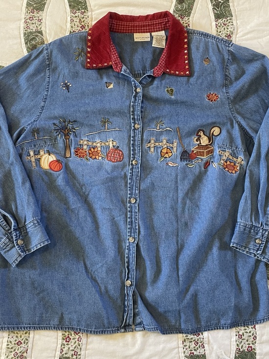 White Stag Tops - Vintage White Stag Embroidered Autumn Denim Button Down XL Cottagecore Granola